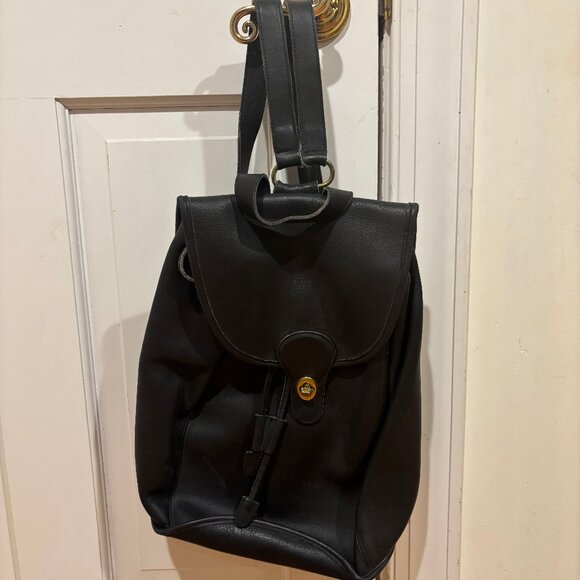 Black Vintage Coach Drawstring Backpack with Front Flap and Turn Closure - Picture 1 of 12